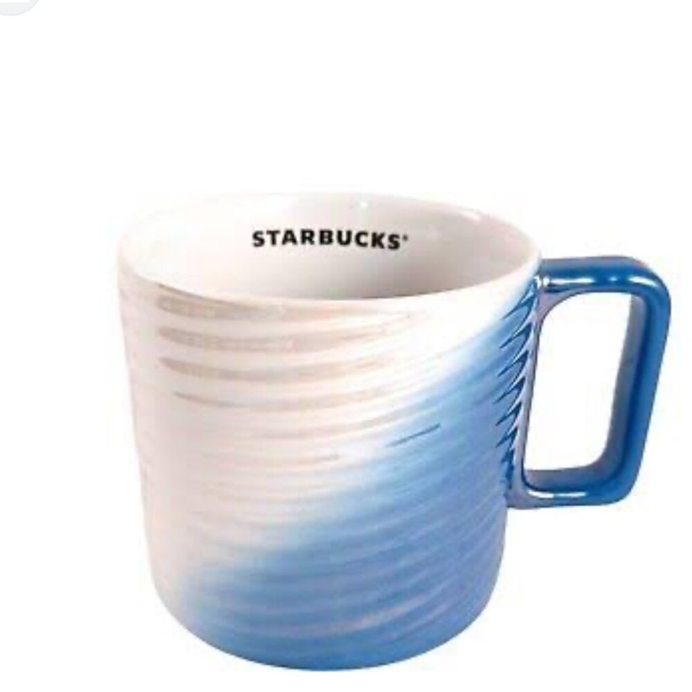 STARBUCKS 2022 Blue White Textured Twist Diagonal Ombre Ceramic Mug NWT‎